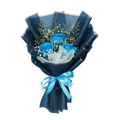 Blue rose bouquet with baby's breath, perfect for flower delivery in Singapore