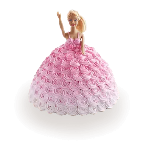 Pink rose-themed cake with Barbie doll for flower delivery celebrations