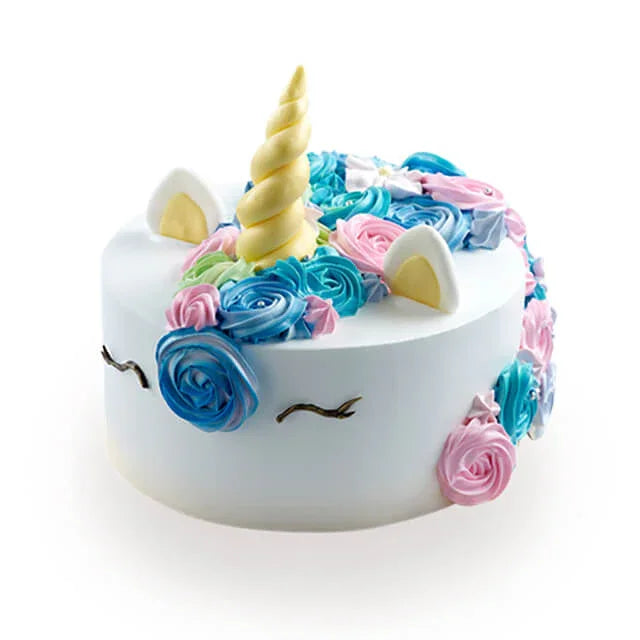 Unicorn cake decorated with pastel flower icing, ideal for flower and cake delivery in Singapore
