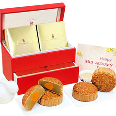 Peach Garden Reduced Sugar Golden Lotus Paste Mooncakes with Single Yolk