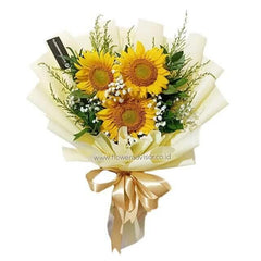 Sunflower bouquet with white baby’s breath and greenery, ideal for flower delivery in Singapore