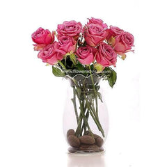 Pink rose bouquet in glass vase for same-day flower delivery in Singapore