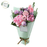 Elegant pink and purple artificial flower bouquet for online flower delivery in Singapore