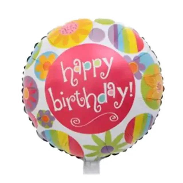 Happy Birthday balloon with colorful floral design for flower delivery celebrations