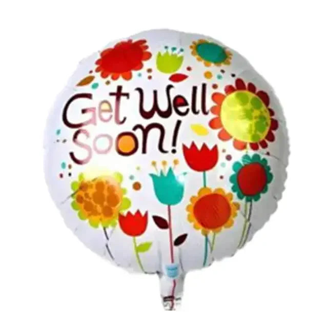 Get Well Soon floral balloon with colorful flowers for same-day delivery