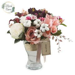 Elegant mixed flower bouquet in glass vase for flower delivery in Singapore