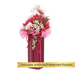 Grand pink and red flower stand with lilies and roses, ideal for flower delivery in Singapore