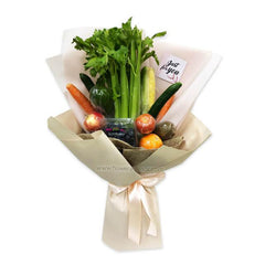 Fresh fruit and vegetable bouquet with carrots, celery, apples and a gift card for delivery
