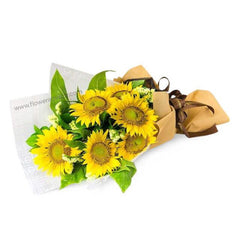 Vibrant sunflower bouquet with green leaves for same-day flower delivery