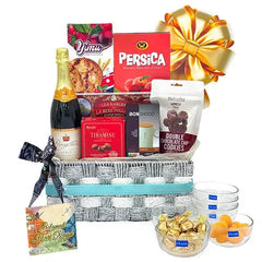Hari Raya festive hamper with assorted snacks, cookies, chocolates and flower delivery gift basket