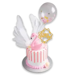 Pink swan cake with white wings, perfect for flower delivery celebrations in Singapore