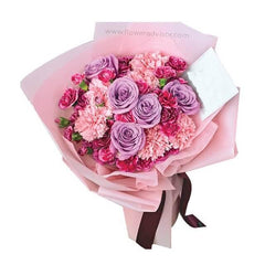 Pink and purple bouquet with roses and carnations for online flower delivery