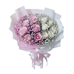 Elegant hand-tied bouquet with pink and white roses, ideal for flower delivery in Singapore