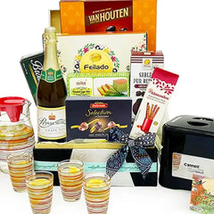 Hari Raya festive hamper with assorted treats, drinks, and snacks for flower delivery in Singapore.