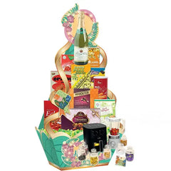 Festive gift hamper with assorted snacks, cookies, and drinks for delivery in Singapore