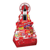 Festive Christmas gift hamper with wine and assorted snacks, ideal for holiday flower delivery