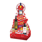 Festive gift hamper with wine, brandy, snacks and treats, ideal for flower delivery gifts