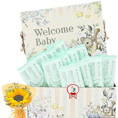 Welcome Baby gift box with floral design, wipes, and sunflower bouquet for flower delivery