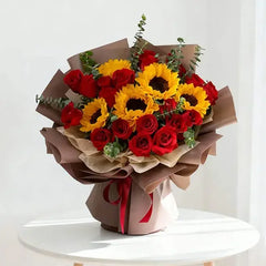 Mixed Red Roses and Sunflowers Bouquet - SunRose Picks