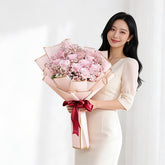 12 Pink Roses Hand Bouquet - Raining Kisses