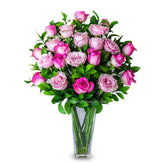 Double Dozen Pink Roses Vase Arrangement - Fond of  You