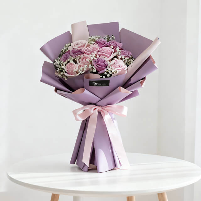 6 Pink Roses 6 Purple Roses - Cherry Lips