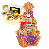 Festive Deepavali gift basket with snacks, drinks, and treats for flower delivery