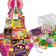 Deepavali gift hamper with festive snacks, drinks, and desserts for flower delivery Singapore