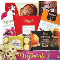 Deepavali gift hamper with assorted chocolates, perfect for festive flower delivery in Singapore
