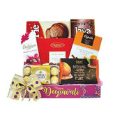 Deepavali chocolate and snack hamper with gift ribbon for festive flower delivery