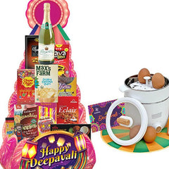 Deepavali gift hamper with festive snacks and egg cooker for flower delivery Singapore