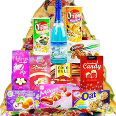 Assorted snacks and treats gift hamper with bottle for online flower delivery Singapore