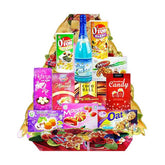Gift hamper with assorted snacks and drinks, ideal for festive flower delivery gifts.