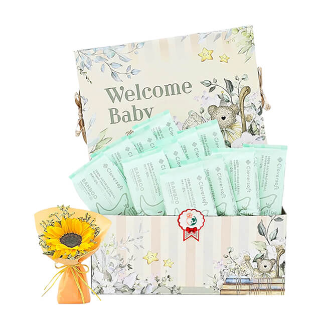 Baby Care Gift Set (Cloversoft Wipes & Bouquet)