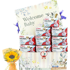 Newborn Essentials Gift Set - Pigeon Wipes and Bouquet