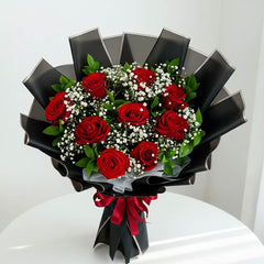 Elegant red rose bouquet with baby's breath, ideal for flower delivery in Singapore