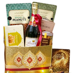Premium festive gift hamper with snacks, wine and greeting card for delivery in Singapore