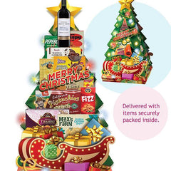Christmas gift hamper with snacks, wine, and festive packaging for delivery in Singapore.