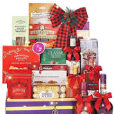 Luxury gift hamper with festive treats, chocolates, biscuits and wine for delivery