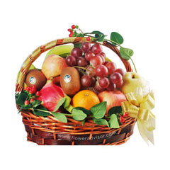Fresh fruit basket with gift ribbon, ideal for flower and fruit delivery in Singapore