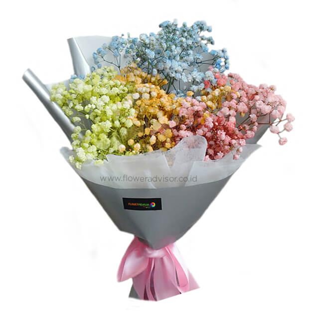 Pastel baby breath bouquet with pink ribbon, ideal for Singapore flower delivery