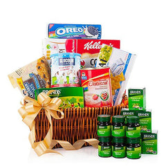 Gift hamper with cookies, cereals, and health supplements for flower delivery in Singapore