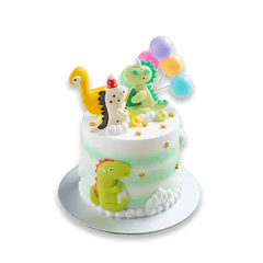 Dinosaur-themed birthday cake with colorful balloons, perfect for kids' celebrations and flower delivery gifts