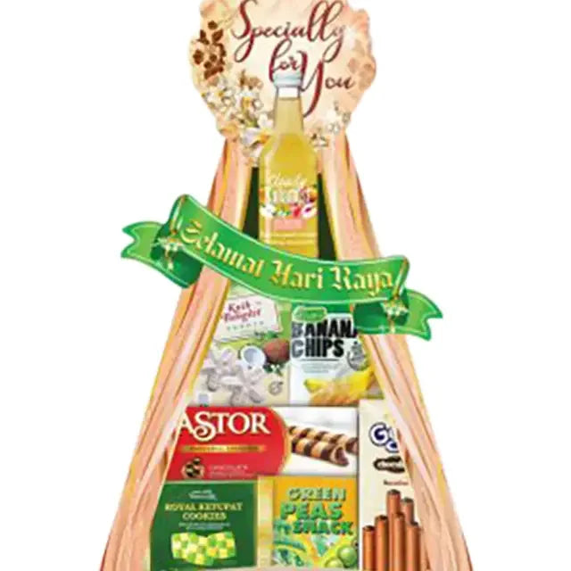 Festive gift hamper with snacks and cookies, ideal for flower and gift delivery occasions