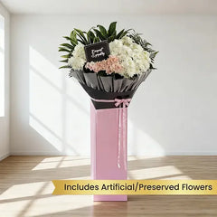 Sympathy flower stand with artificial preserved flowers for flower delivery