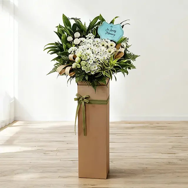 Chrysanthemum flower stand with greenery for flower delivery in Singapore