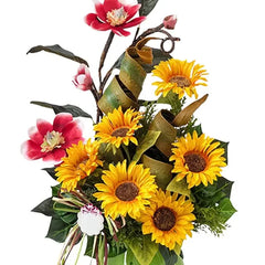 Sunflower and red magnolia artificial flower arrangement for flower delivery