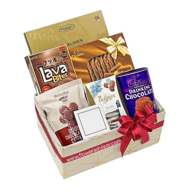 Gourmet gift basket with chocolates and treats for Singapore flower delivery
