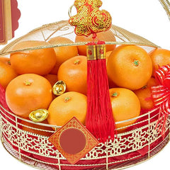 Chinese New Year hamper with oranges and gold ingots for festive flower delivery