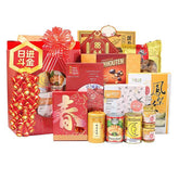 Chinese New Year hamper with festive packaging and gourmet treats for gift and flower delivery